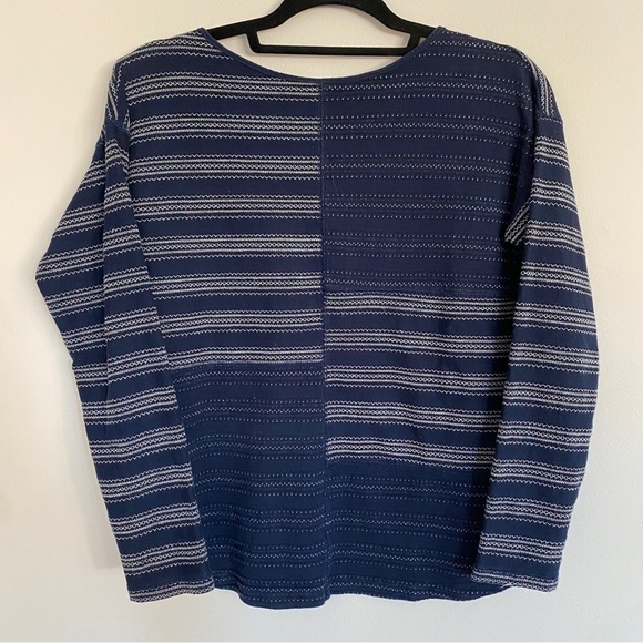 Chaps Navy Striped Patchwork 3/4 Length Sleeve Tee - Picture 3 of 5